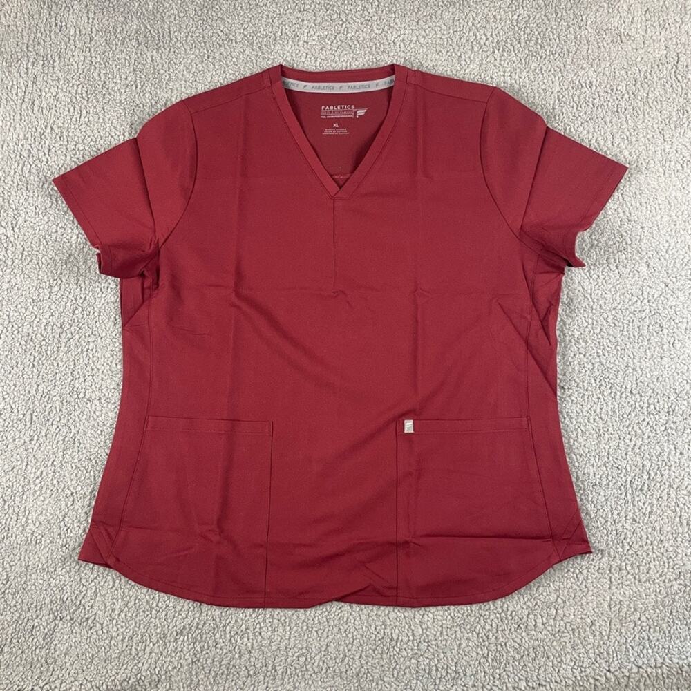 Fabletics Women's X-Large Wine Burgundy Polyester Viscose Two Pocket Scrub Top